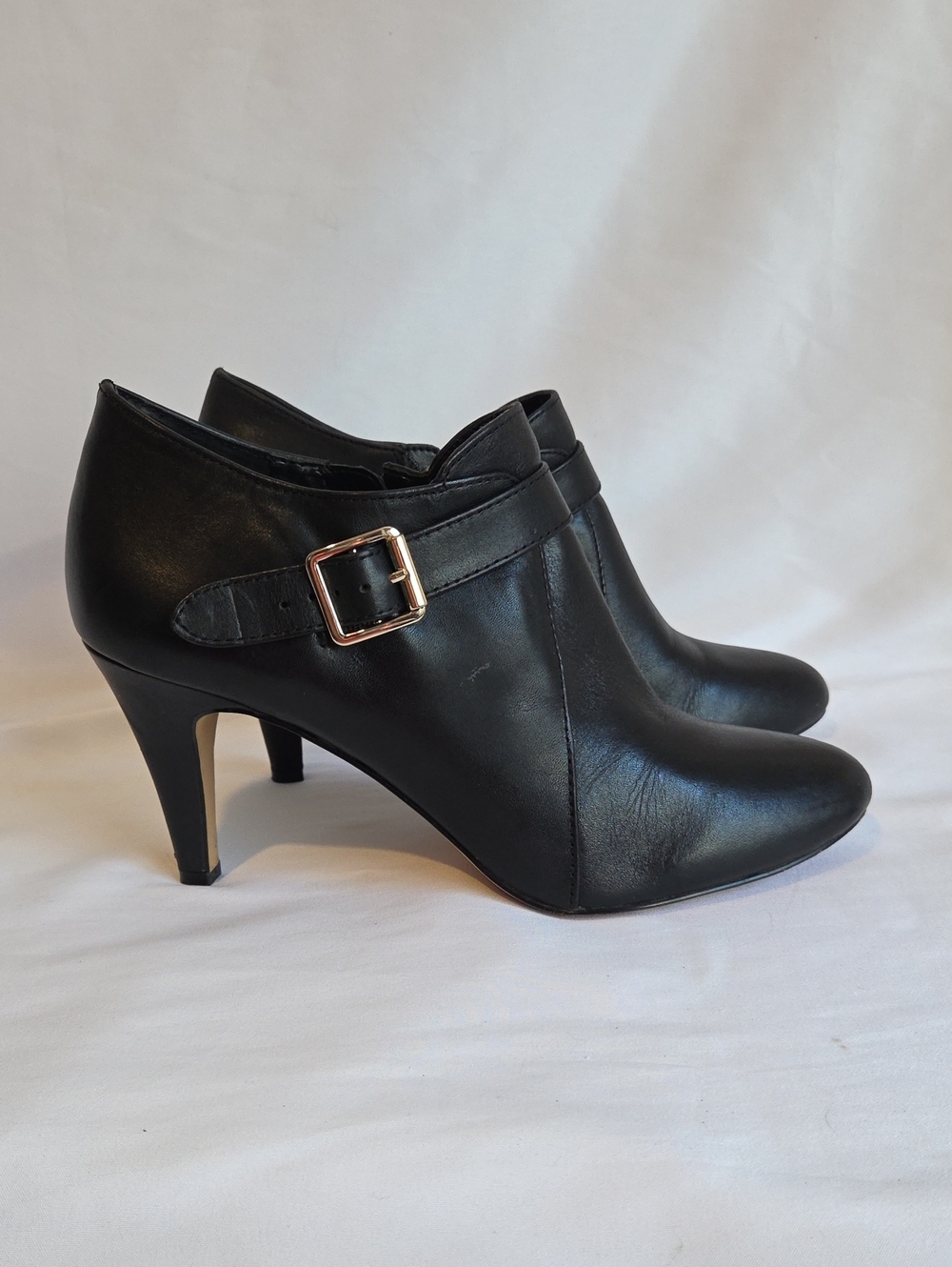 Vince Camuto Black Leather Heeled Booties with Buckle